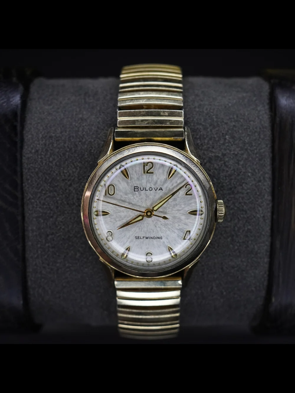 Vintage Bulova 1960s 10K RGP Self Winding 31mm Gold Tone Silver Dial Men's Watch